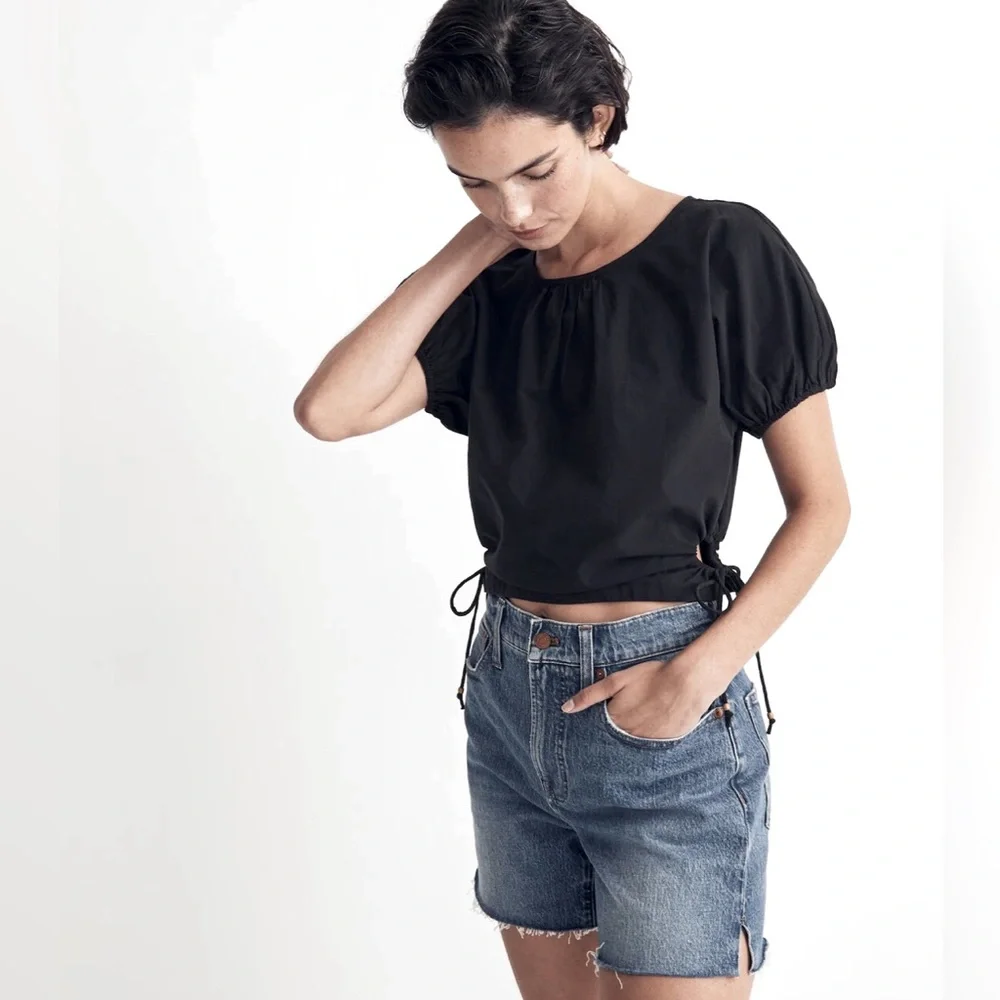 MADEWELL Poplin Puff-Sleeve Cutout Crop Top